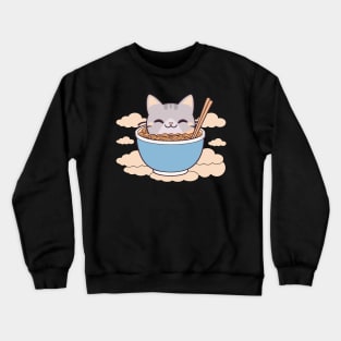 cute cat eats Bowl of ramen cuteness enthusiasts Crewneck Sweatshirt